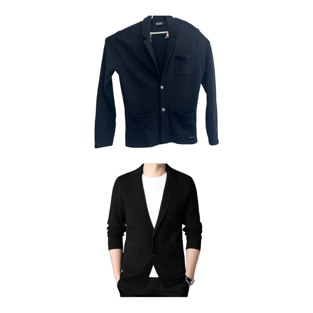 EUC Michael Kors Mens Cardigan Black 100% Wool Size L